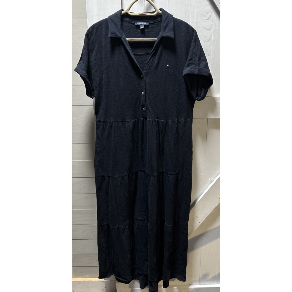 Tommy Hilfiger Women's Size M Midi/Maxi Tiered Dress Navy 100% Cotton Costal
